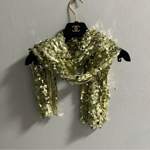 Gold Sequin Embellished Scarf Shawl Wrap - Picture 5 of 10